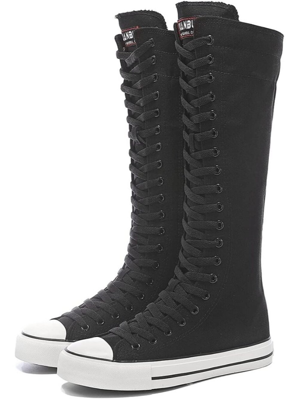 Women's Black Tall Canvas Lace up Classic Design Casual Knee High Sneakers